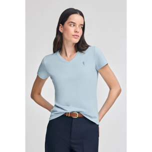 Camiseta azul claro de escote en pico y bordado Rigby Best