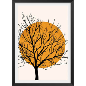 Affiche dessin ""soleil caché"" Affiche + cadre en bois - Noir