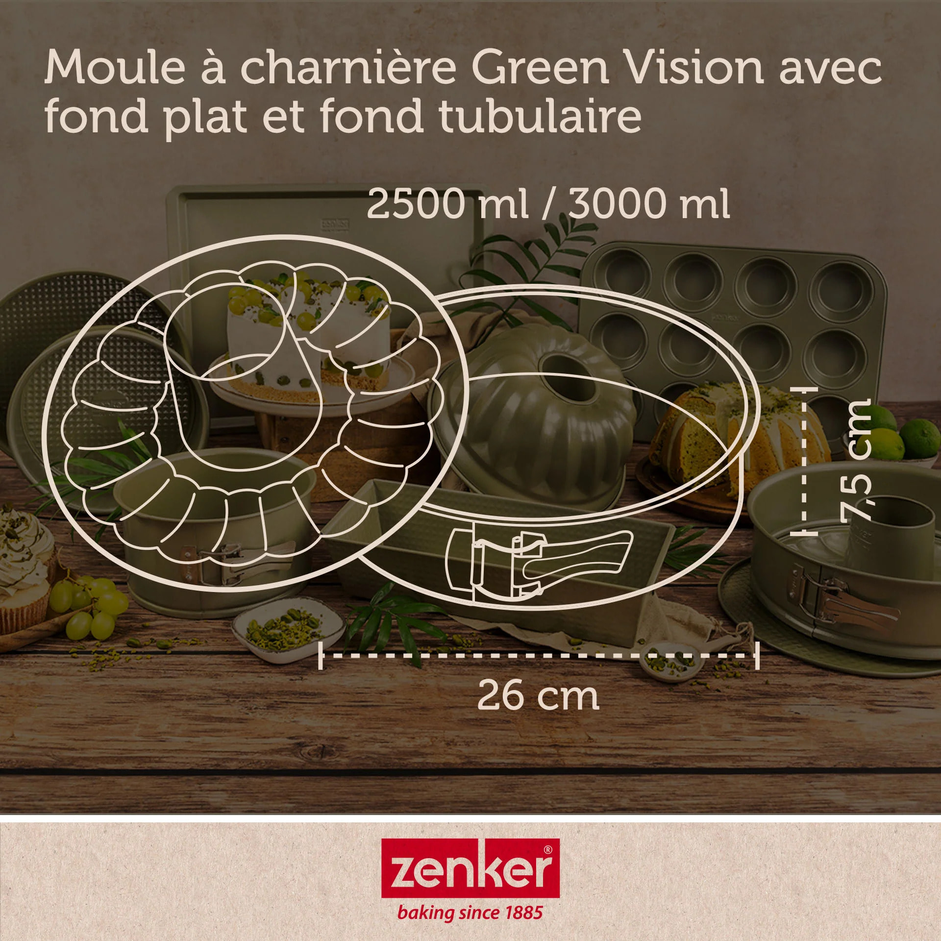 Lot de 2 moules à manqué 26/26 cm en acier Zenker Green Vision