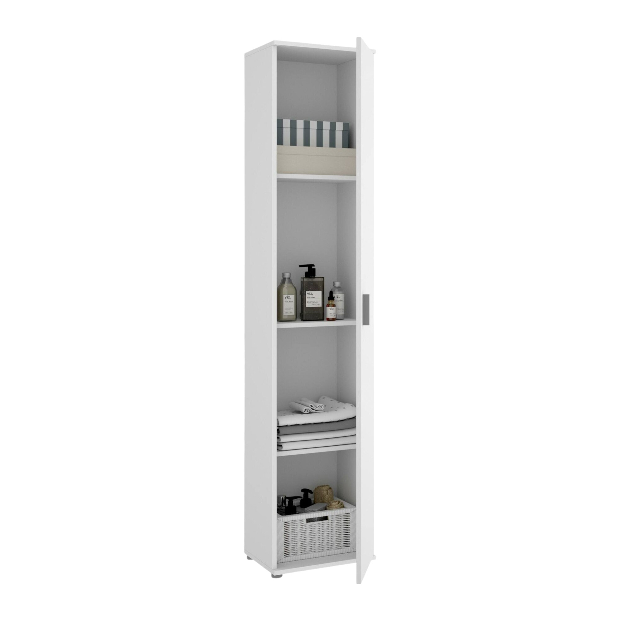 Armadio multiuso Lagalb, Mobile multifunzione portascope, Armadio alto multiuso a 1 anta, 39x35h190 cm, Bianco