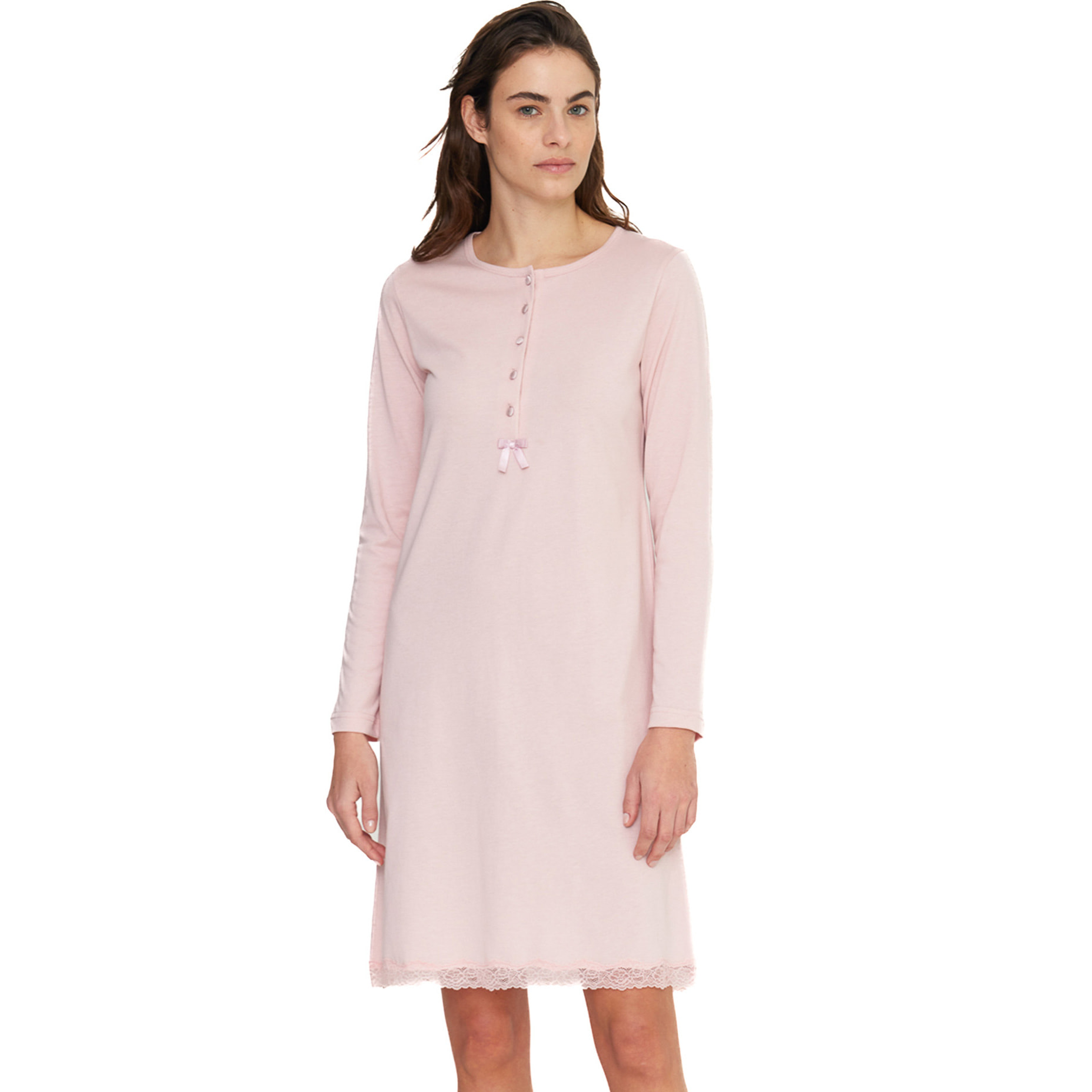 Camicia da notte donna lily in jersey invernale con collo cinque bottoni Noidinotte
