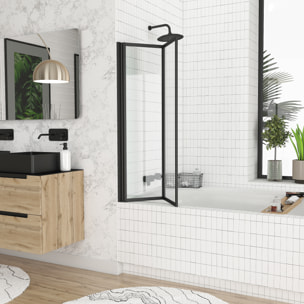 Pare baignoire Pivotant 70x120cm - 2 Volets Noir Mat - Verre Trempé 4mm - DUPLO