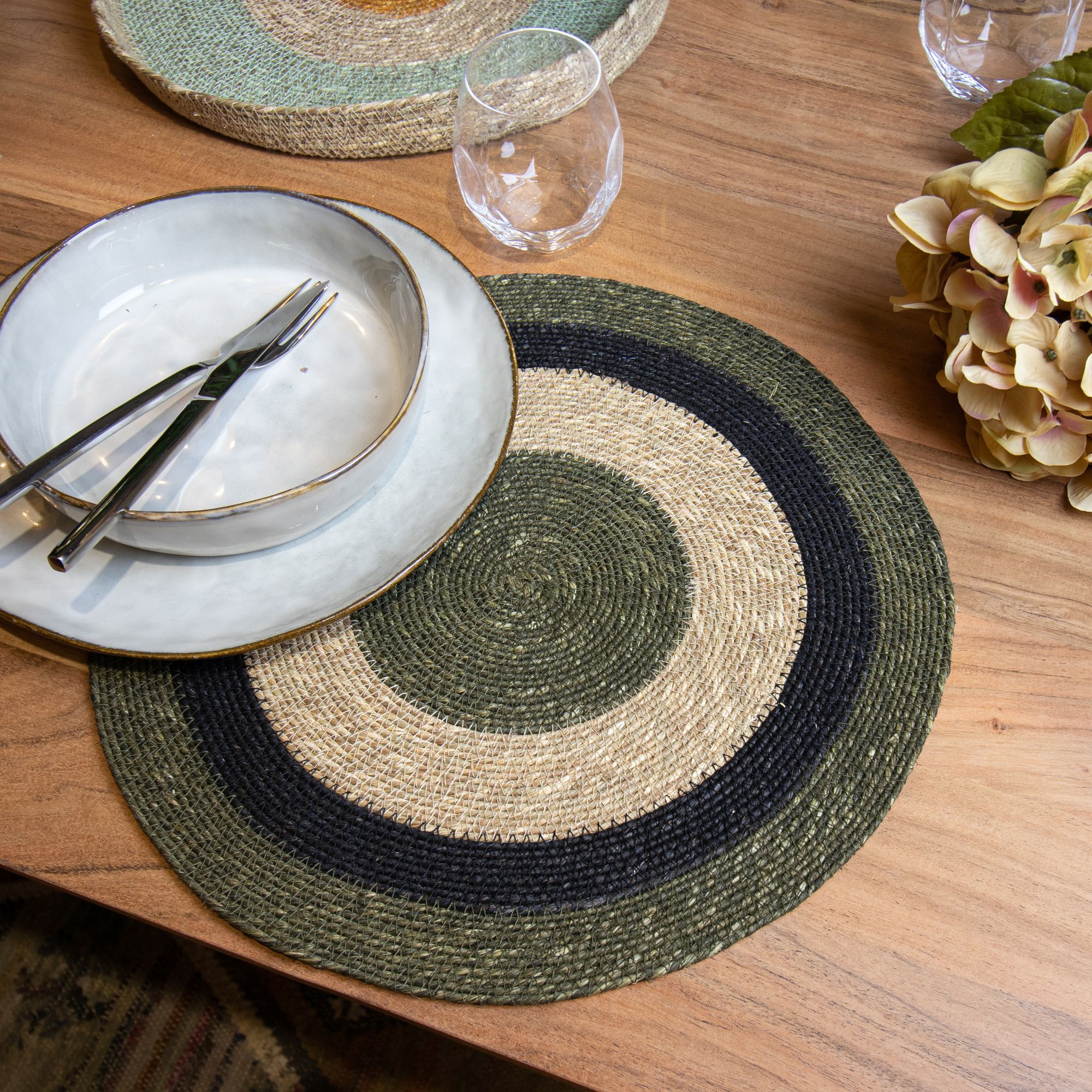 Lot de 6 sets de table vert en jonc de mer 38cm LUNA