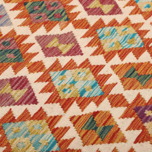 Tapis kilim géométrique, tissé plat authentique, laine, VUVU