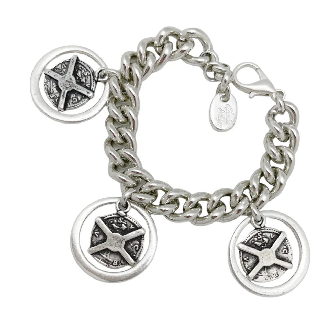 Pulsera Triple Aura con monedas tipo antigua en plata chapado