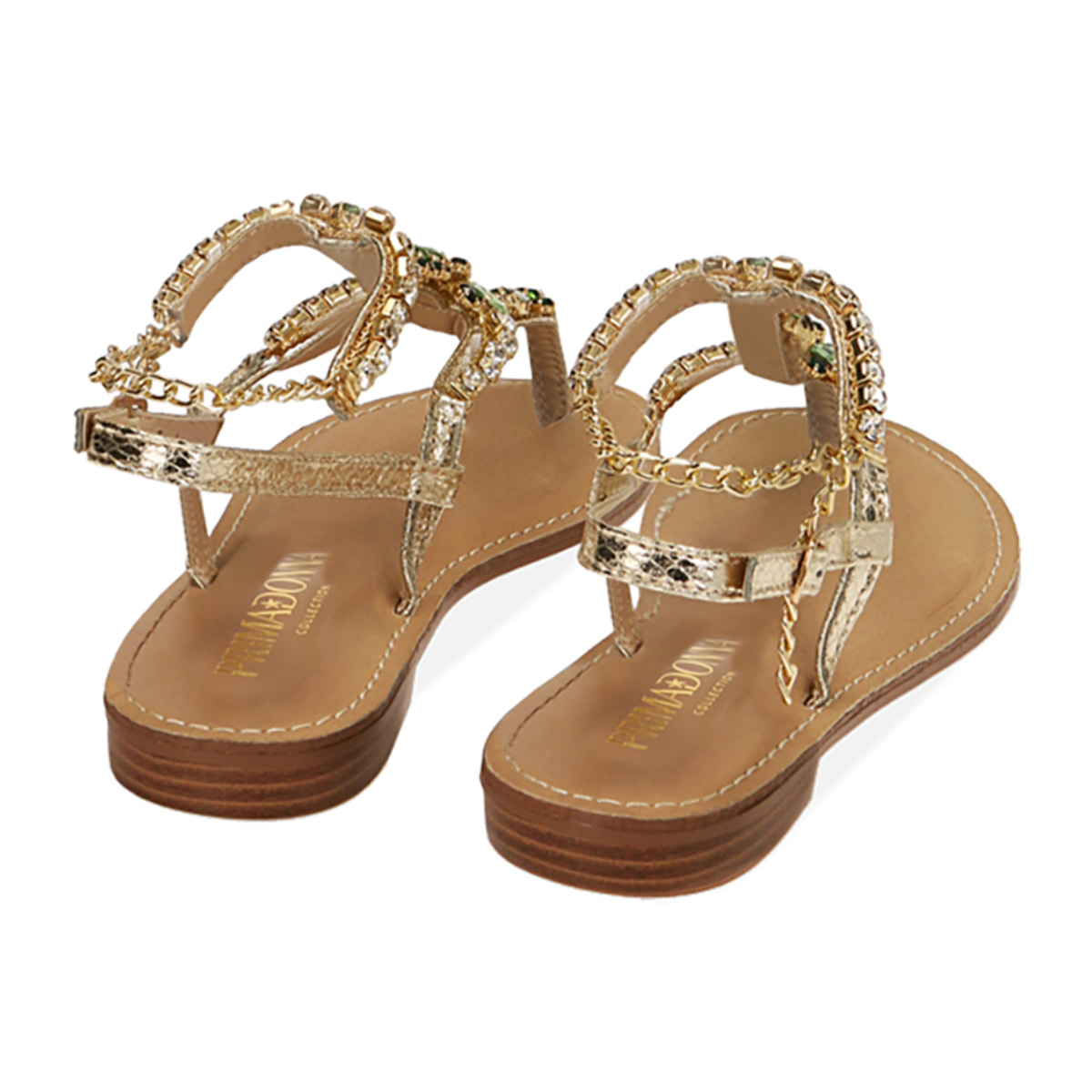 Sandalias planas con estampado de víbora dorada