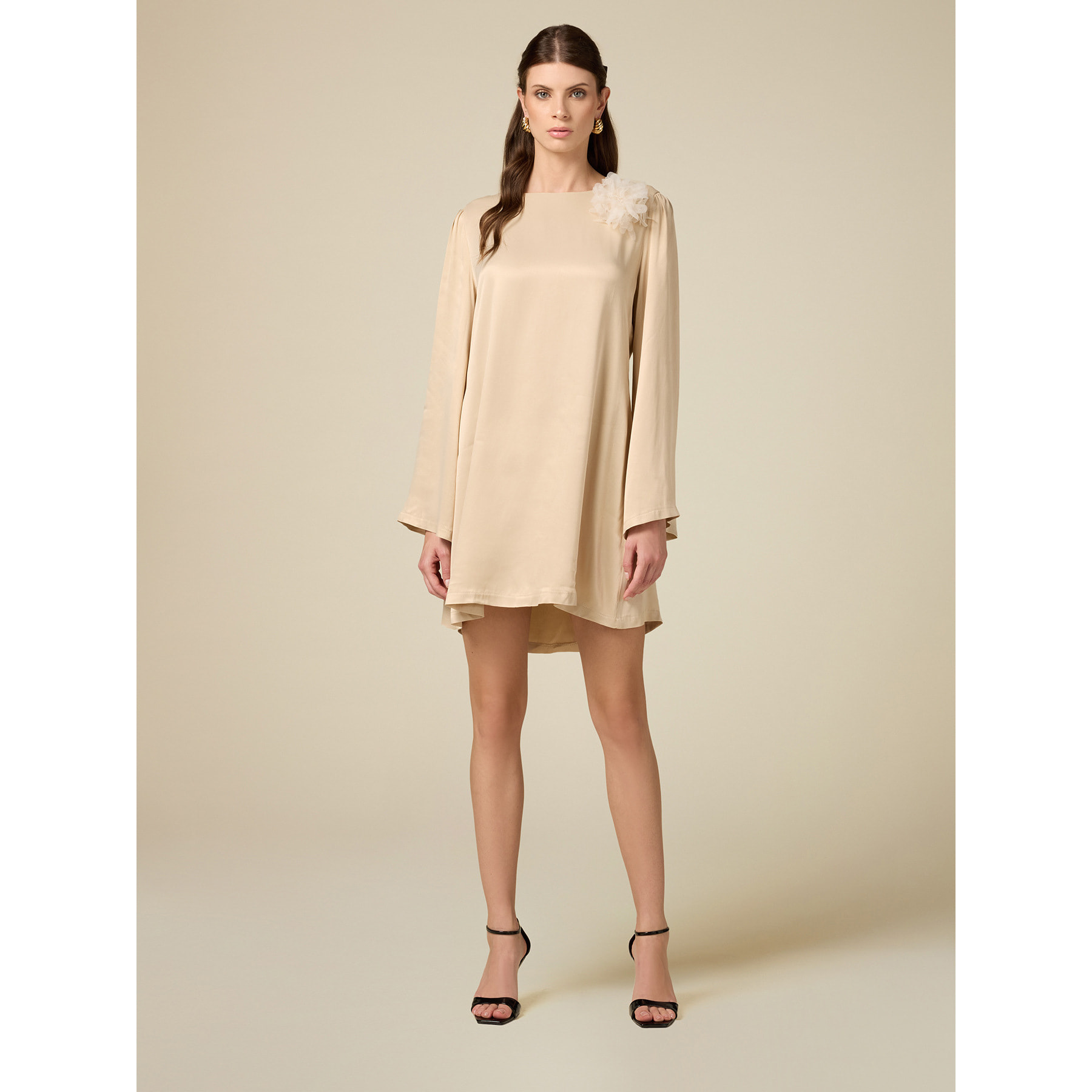 Oltre - Vestito maniche lunghe in raso - Beige