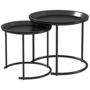 Lot de 2 tables basses gigognes rondes design contemporain encastrable plateaux amovibles acier noir