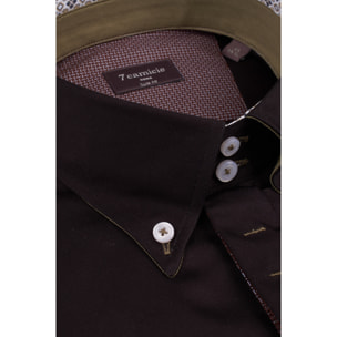 Camicia Uomo 2 Bottoni Button Down Slim Satin Unito Nero