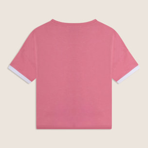 T-shirt con stampa MOV perlata e dettagli a contrasto