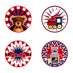 Set 4 Sottobicchieri Excelsa - Vintage Toys, Dolomite Multicolore con Parte Inferiore in Sughero