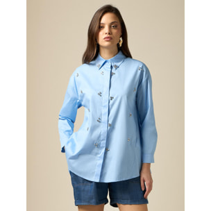 Oltre - Camisa amplia con engastes - Light - blue