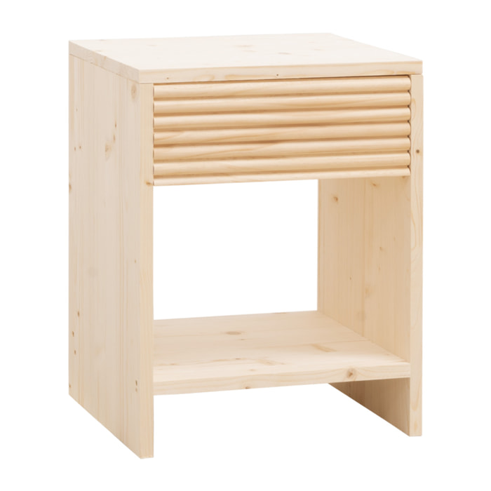 Mesita de noche de madera maciza con un cajón en tono natural de varias medidas