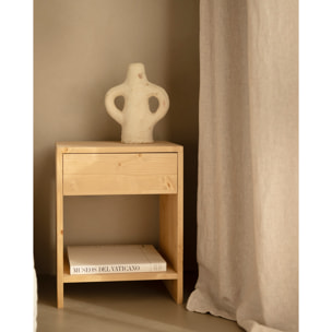 Pack de 2 mesitas de madera maciza con un cajón en tono roble medio de varias medidas