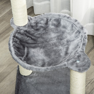 Arbre à chat 2 griffoirs grattoirs sisal naturel hamac jeu 2 boules suspendues peluche haute densité 400 g/m² gris