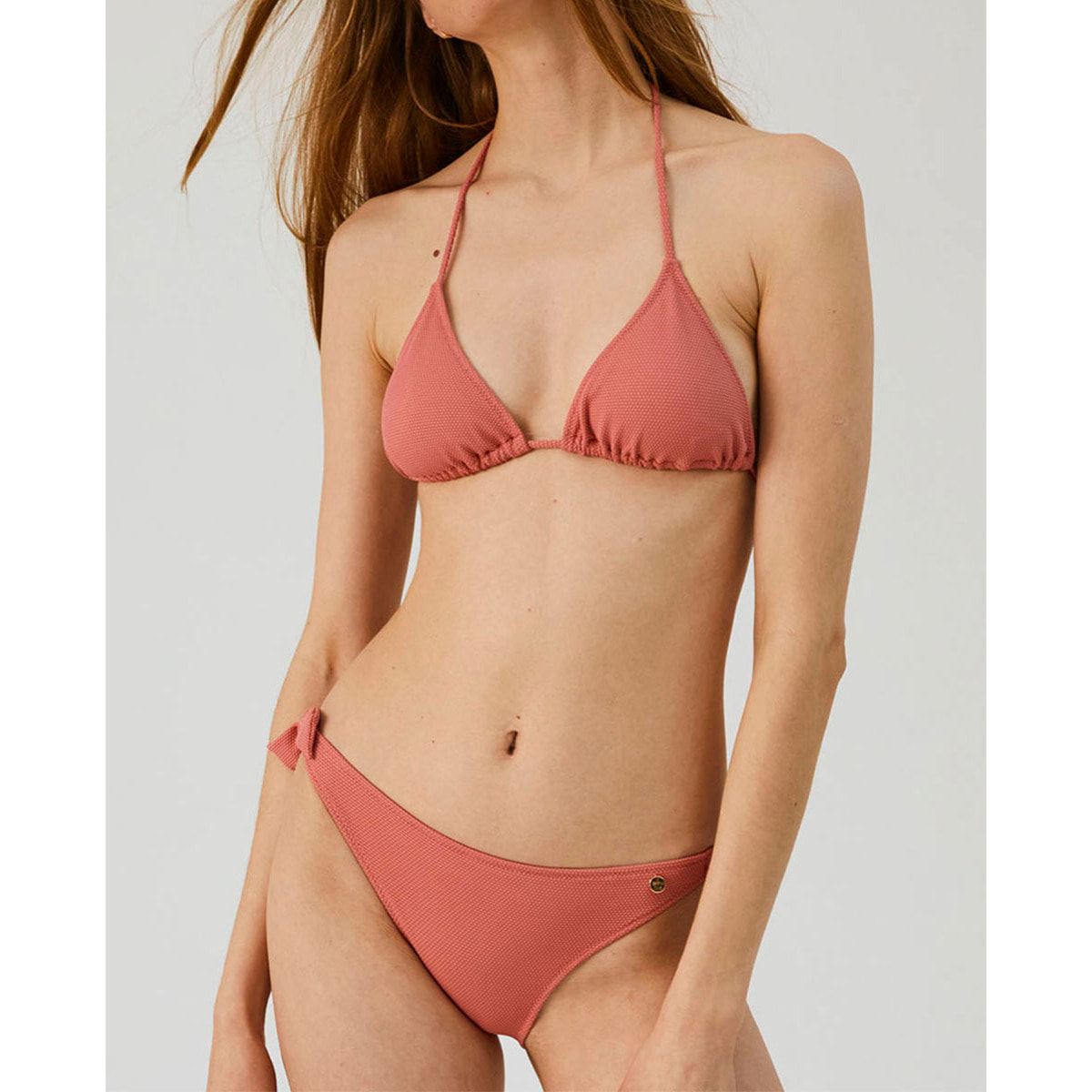 Top de bikini triangular de cortina en tejido piqué