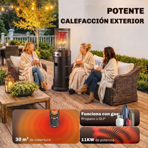 Estufa de Gas Exterior, 11 kW, Calefactor de Gas para Terraza Portátil con Regulación Continua, Encendido por Impulsos, Rejilla Protectora, Antivuelco y Ruedas para Propano y GLP 30 m², Negro