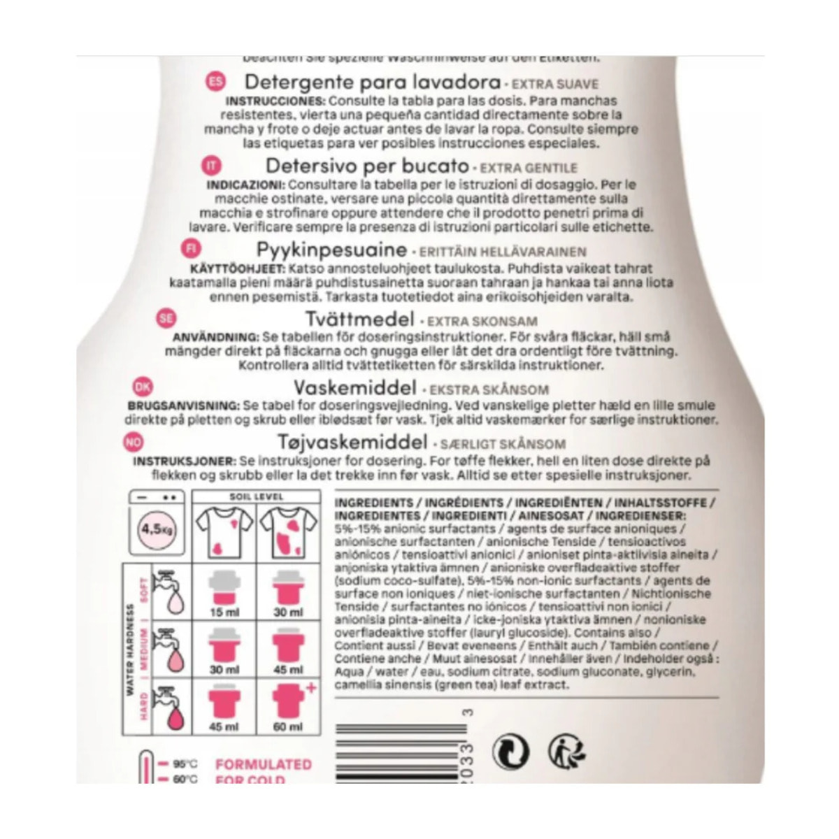 Detergente Sin Perfume lavadoras líquido Attitude 1,04 L