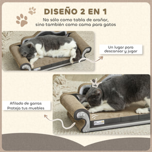 Rascador Cartón para Gatos en Forma de Sofá 2 en 1 Rascador para Gatos Sofá para Gatos con Catnip para Interior 56,5x24x26 cm Marrón