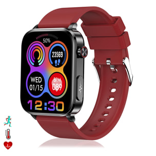 DAM Smartwatch TK15. ECG , glucosa en sangre, ácido úrico y lípidos, IMC grasa corporal, temperatura, O2 y tensión. 5,1x1,2x4,6 Cm. Color: Rojo