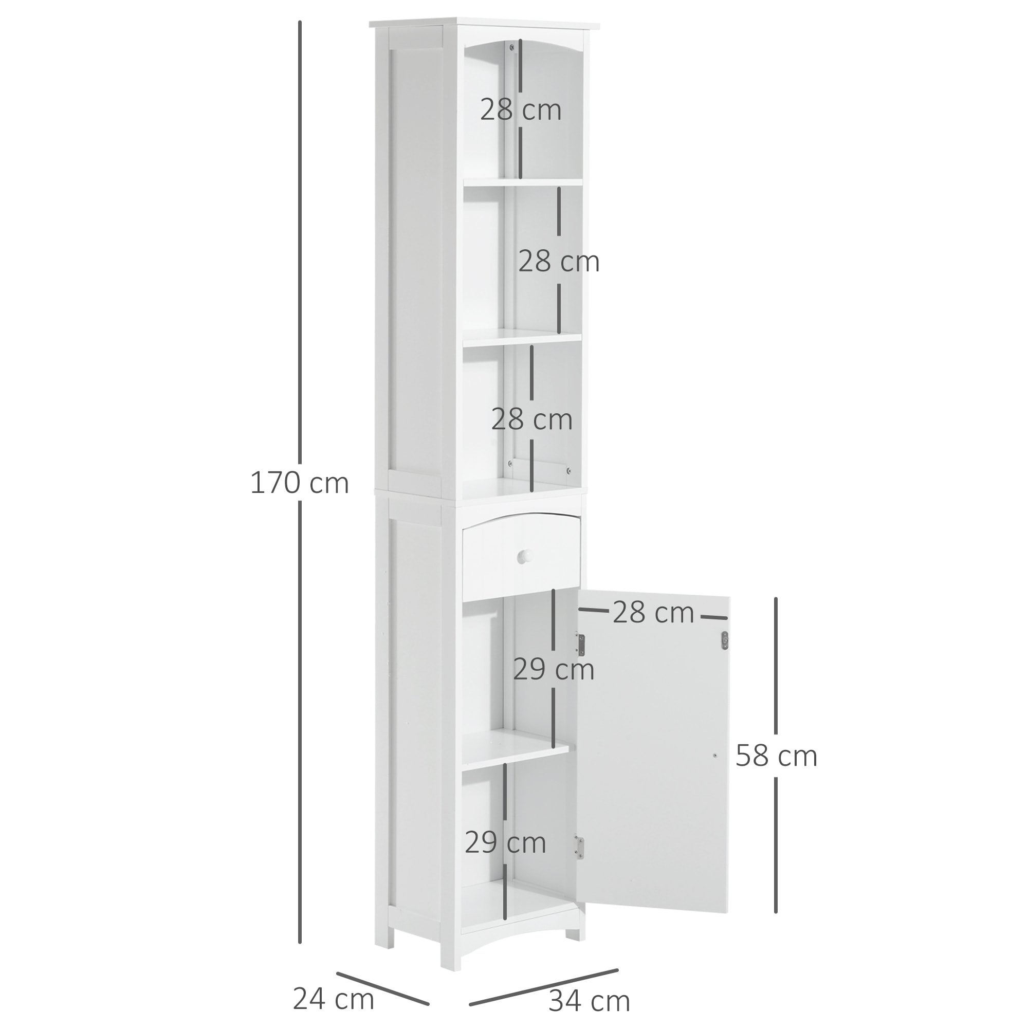 Armario de Baño Alto Alacena Unidad de Almacenamiento Estantería 34x24x170cm