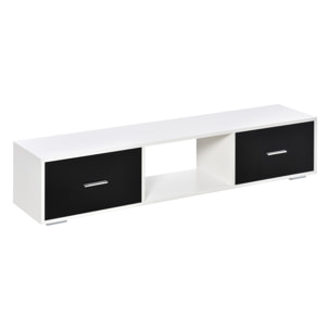 Mueble de TV para Televisores de hasta 60" Mesa para TV de Salón Estilo Moderno con 2 Cajones y Compartimento Abierto 140x30x32 cm Blanco y Negro