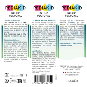 PEDIAKID - Baume Pectoral - Baume de massage confort bébés et jeunes enfants - Aux extraits de Thym, Lavande, Romarin et Mauve Blanche - Sans huiles essentielles - Convient aux bébés dès 5kg