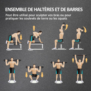 Ensemble d'haltères courtes total 15 Kg - barres incluses - entraînement musculaire & haltérophilie - acier HDPE noir rouge