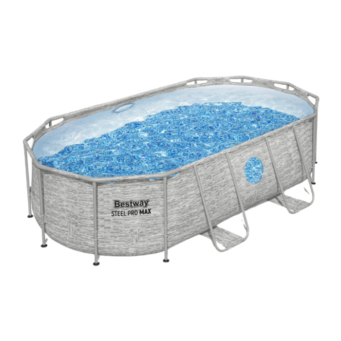 Bestway Piscine hors sol tubulaire ovale Bestway Steel Pro Max Splashview 427 x 250 x 100 cm décor pierres