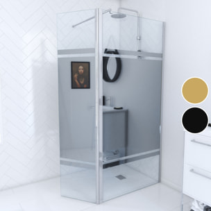 Paroi de Douche et Volet Pivotant 90+40x200 cm - Bandeau Miroir - Barre de Fixation Chrome