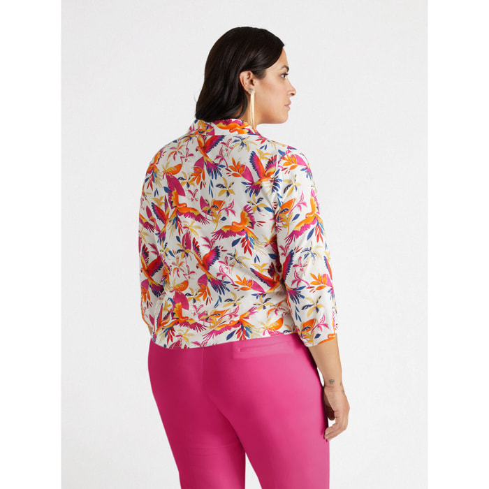 Fiorella Rubino - Camisa boxy con estampado Parrot & Palm - Fuchsia