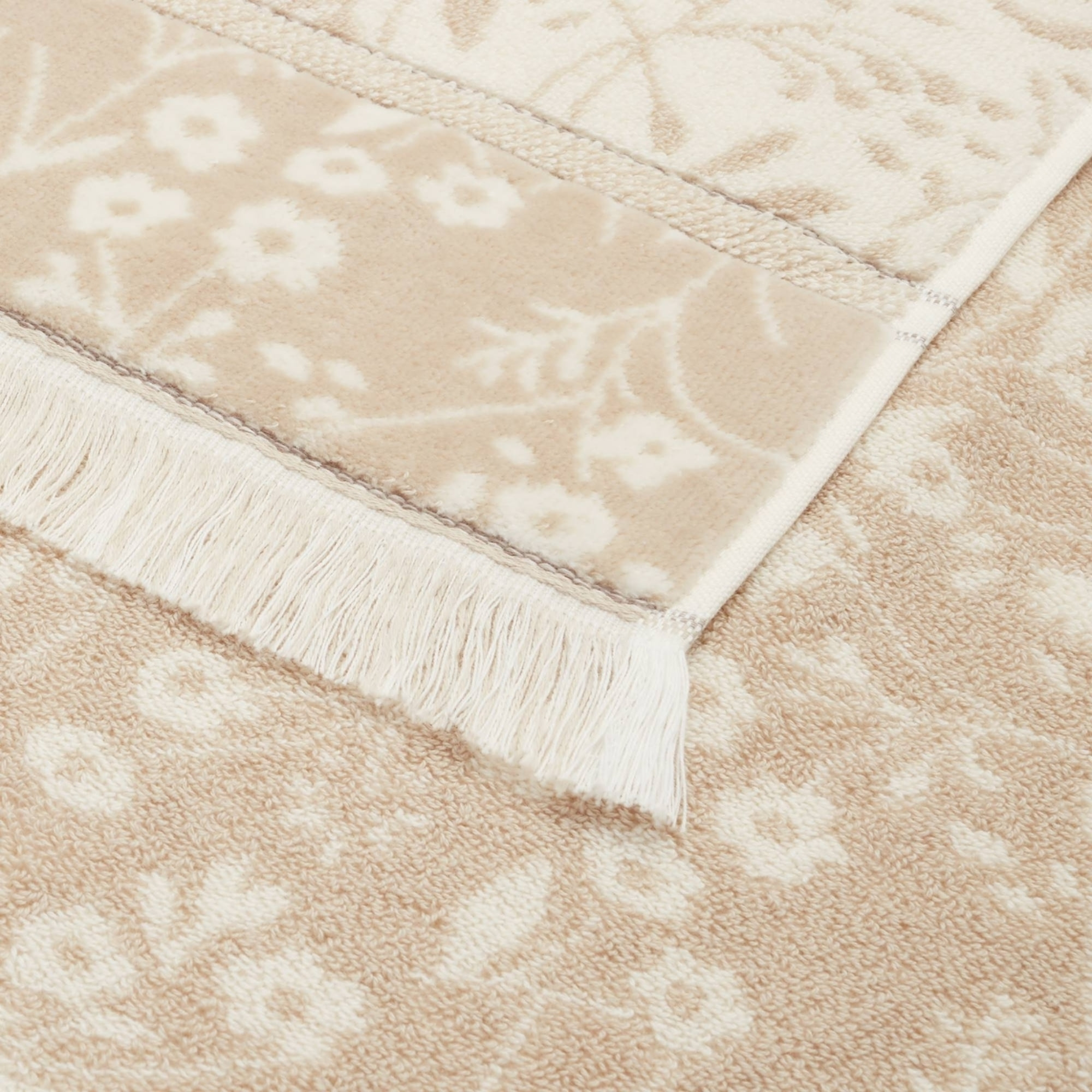 Toalla rizo jacquard flores Miflo color marron beige 100% Algodón