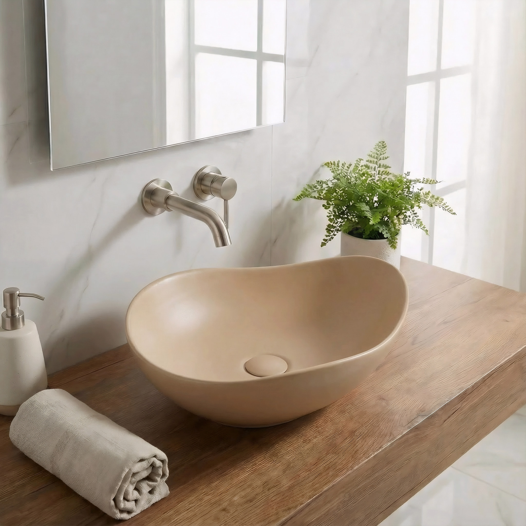 Vasque à poser design asymétrique 50,5 x 38 x 19 cm sans trop-plein moka mat PixL (CEPX5038MOM)