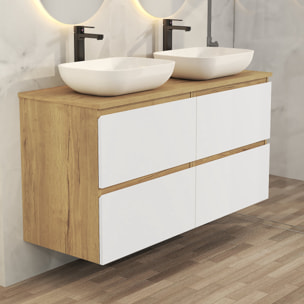 CONJUNTO DE BAÑO NIA | MUEBLE SUSPENDIDO | 140 CM BLANCO | CUATRO CAJONES | LAVABO SOBRE ENCIMERA | NO INCLUYE ESPEJO | MUEBLE MONTADO| ALDAY