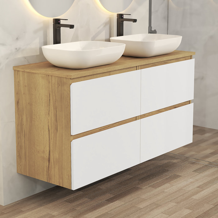 CONJUNTO DE BAÑO NIA | MUEBLE SUSPENDIDO | 140 CM BLANCO | CUATRO CAJONES | LAVABO SOBRE ENCIMERA | NO INCLUYE ESPEJO | MUEBLE MONTADO| ALDAY