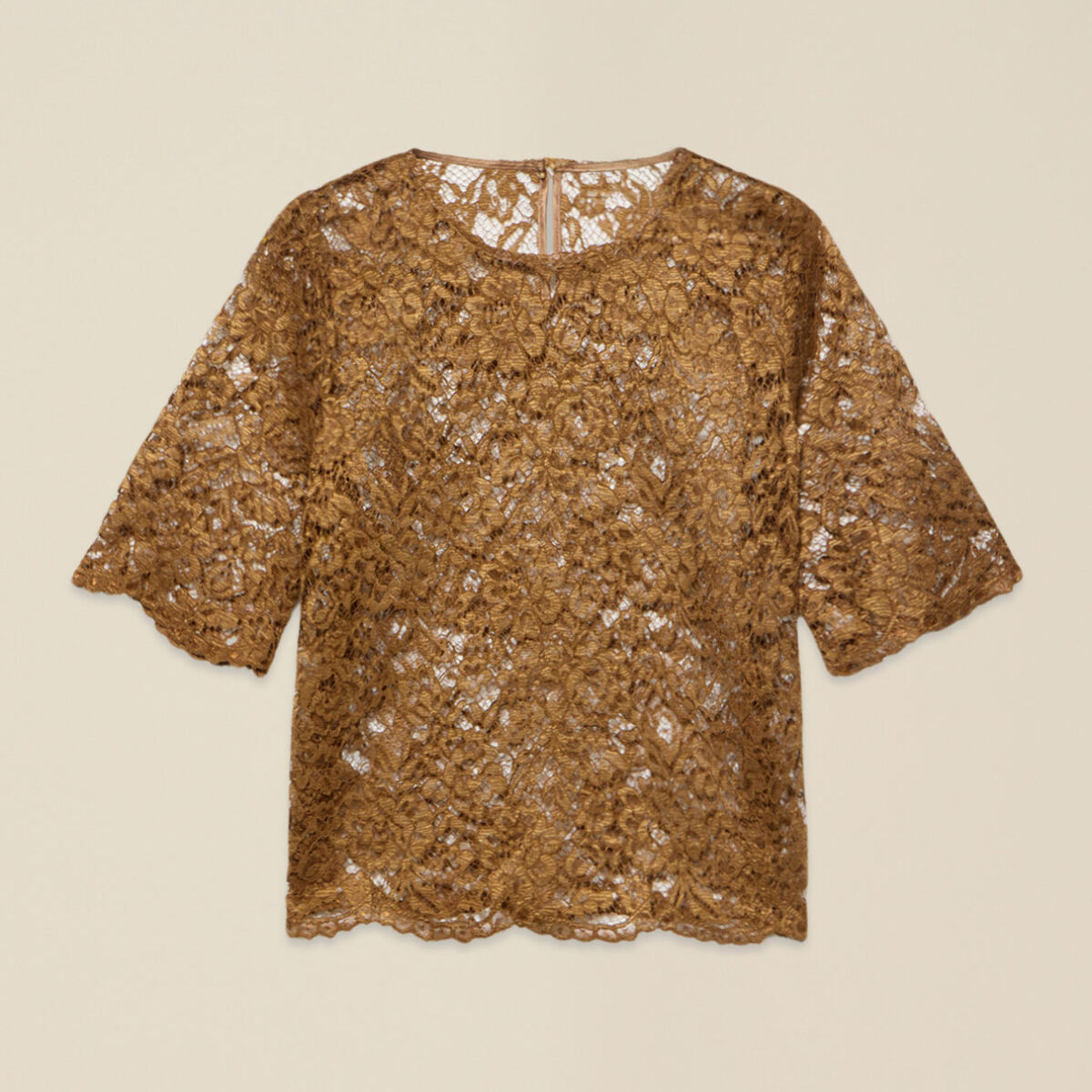 Oltre - Blusa in pizzo con maniche al gomito - Marrone