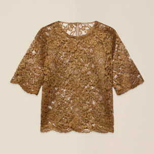 Oltre - Blusa in pizzo con maniche al gomito - Marrone