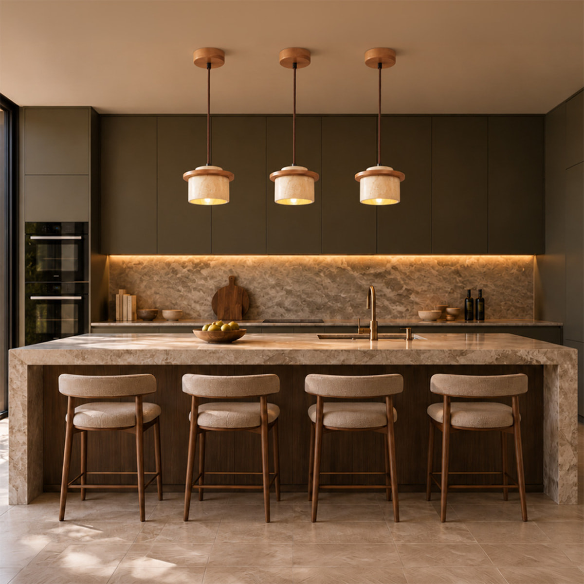 Suspension design en travertin et bois effet chêne TIVOLI