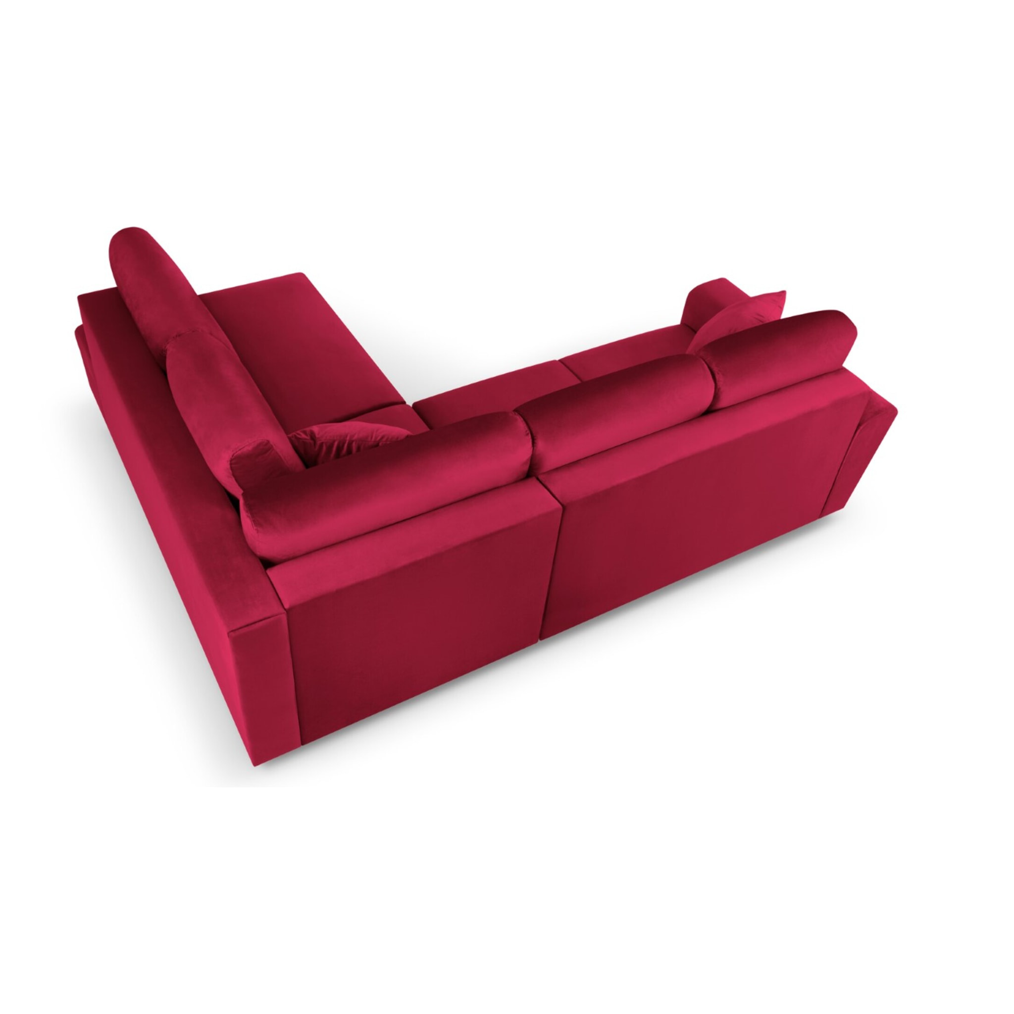Canapé d'angle droit convertible avec coffre de rangement "Kyoto" 5 places en velours rouge