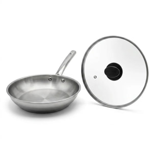 Poêle à frire inox 24 cm et couvercle de cuisson en verre Fackelmann Rhona