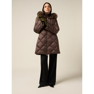 Oltre - Plumífero midi acolchado con pluma auténtica - Marrón