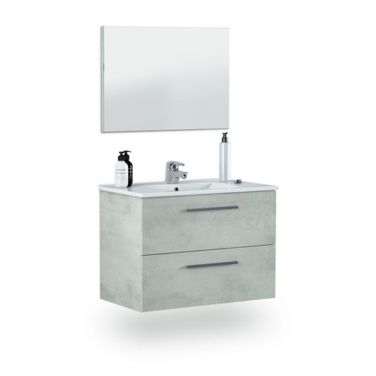 Mueble de baño con espejo Osvak 2 cajones Cemento