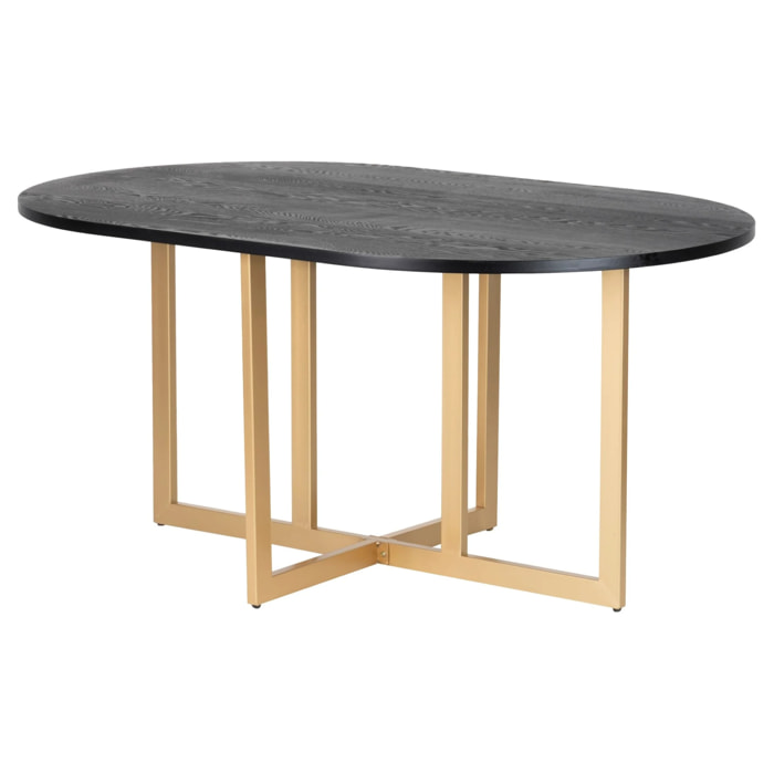 Mesa Comedor Mdf Metal Negro Dorado 160x100x75 Cm