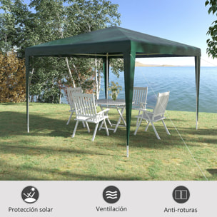 Carpa Desmontable 3x3 m Cenador Pabellón de Jardín con 4 Orificios de Drenaje y Marco de Acero Gazebo para Terraza Patio Exterior Camping Verde