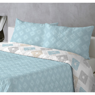 COLCHA ESTAMPADA REVERSIBLE ROMBOS AZUL