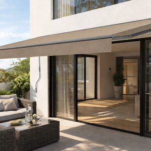 TULLY Store banne manuel 3,95 x 3 m en aluminium avec toile taupe