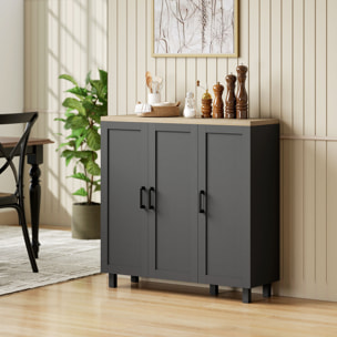 Aparador Estrecho de 3 Puertas, Aparador de Salón con Estantes Ajustables, para Cocina, Entrada, Comedor, Dormitorio, Negro, 90x30x90 cm