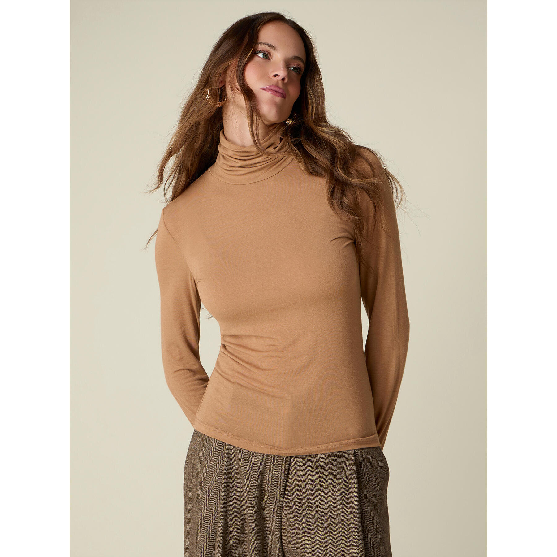 Oltre - T-shirt dolcevita misto cashmere - Beige