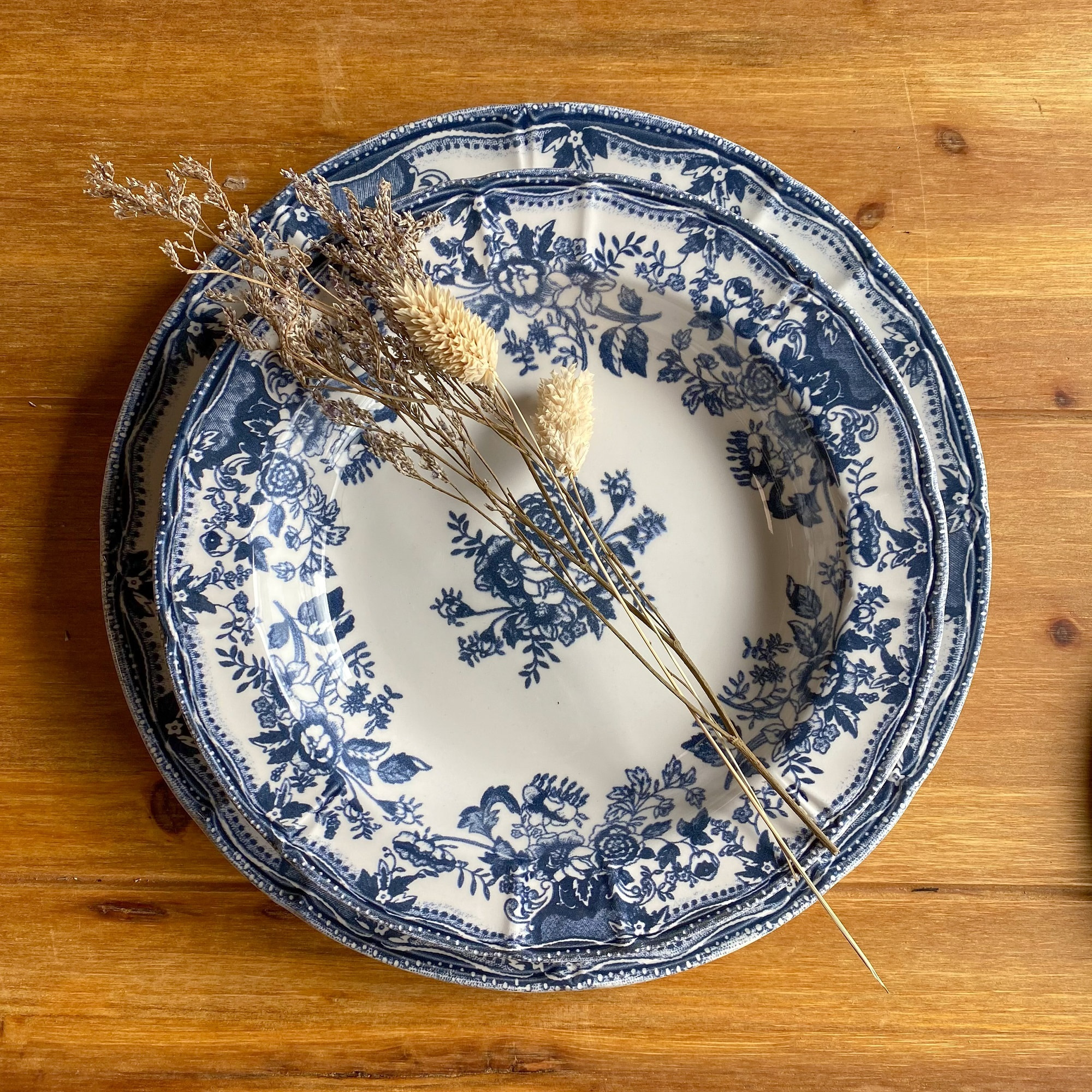 Lot de 6 assiettes creuses fleuries en porcelaine bleu 22cm FAUSTINE
