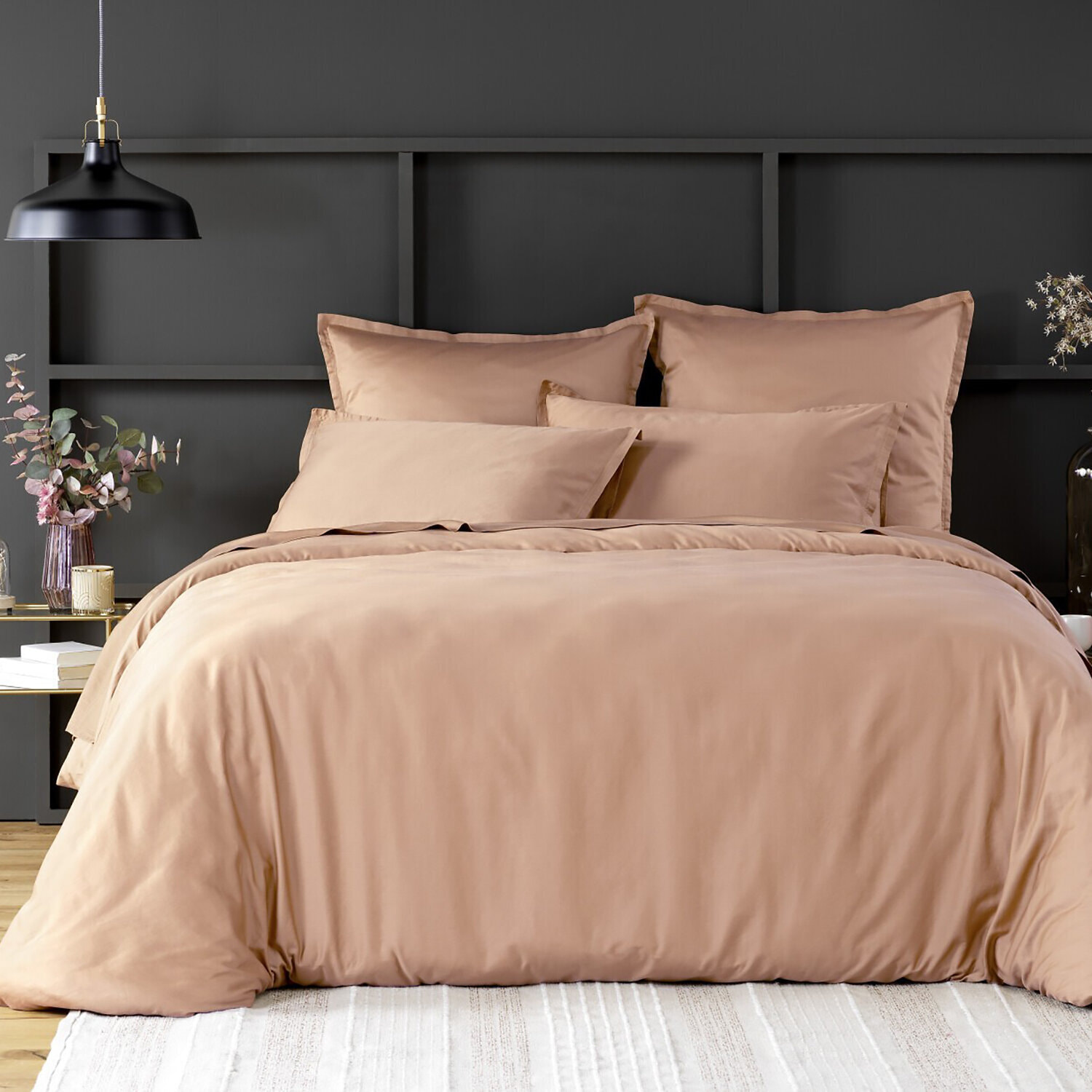 Drap housse - bonnet:30cm 100% satin de coton lavé 105 fils rose nude